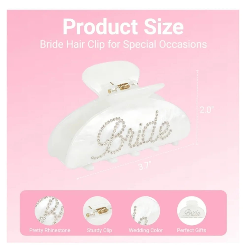 White Rhinestone 'Bride' Hair Claw Clip - Picture 2 of 7